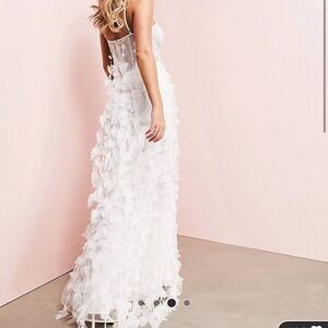 3D ASOS luxe fringe cupped fishtail maxi dress in white